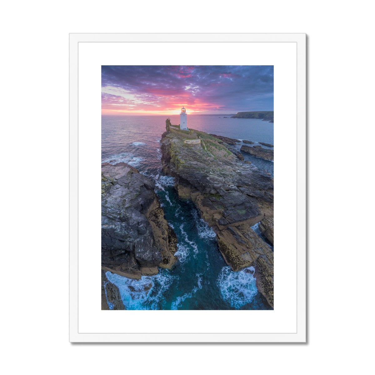 godrevy lighthouse dawn portrait white frame