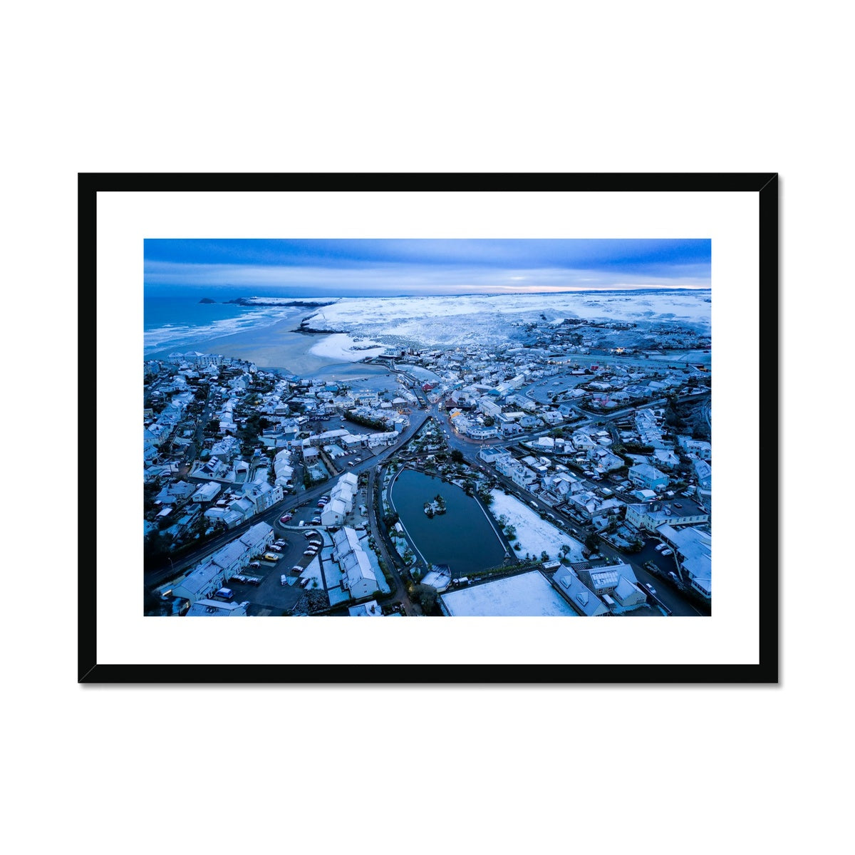Perranporth Snow ~ Framed & Mounted Print