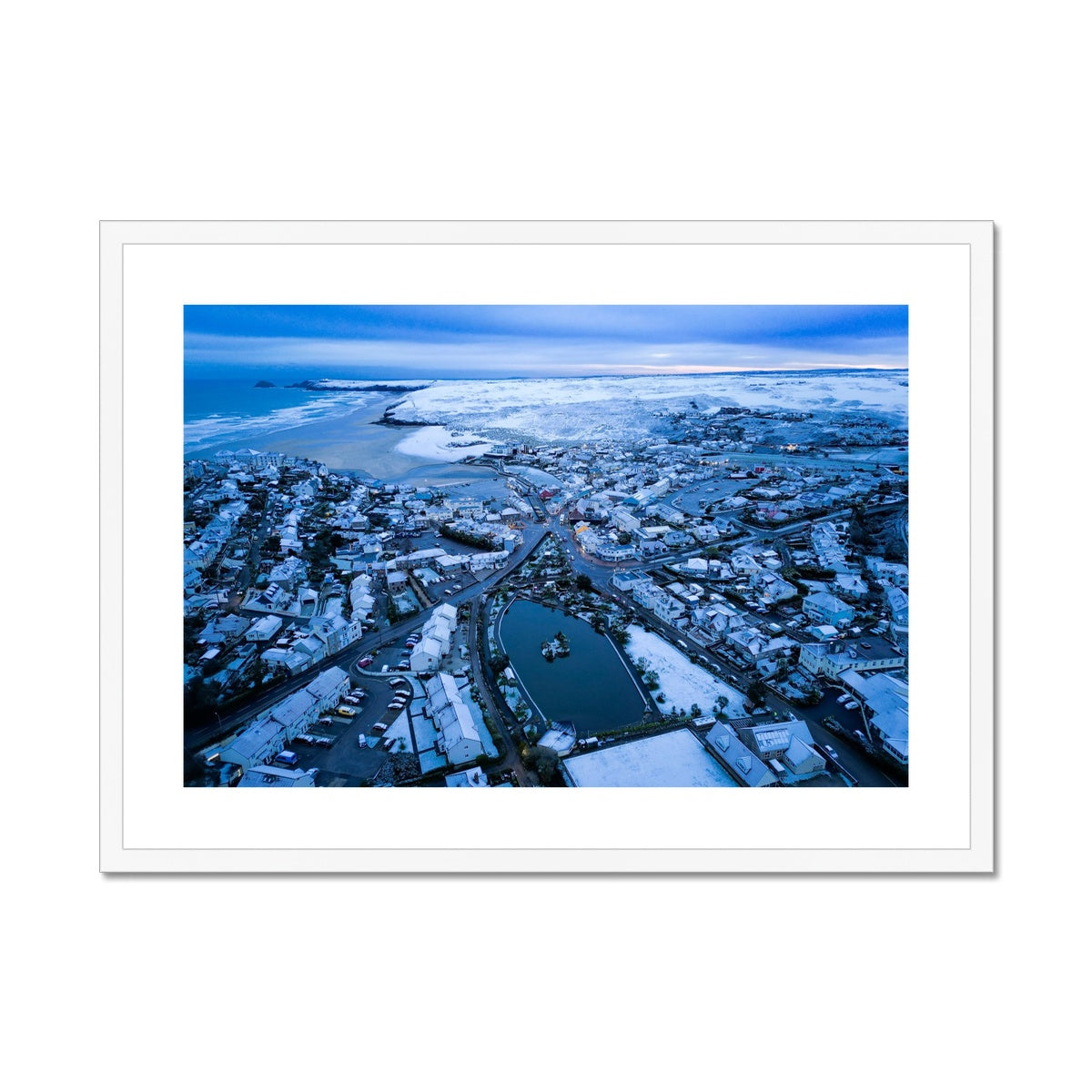 Perranporth Snow ~ Framed & Mounted Print