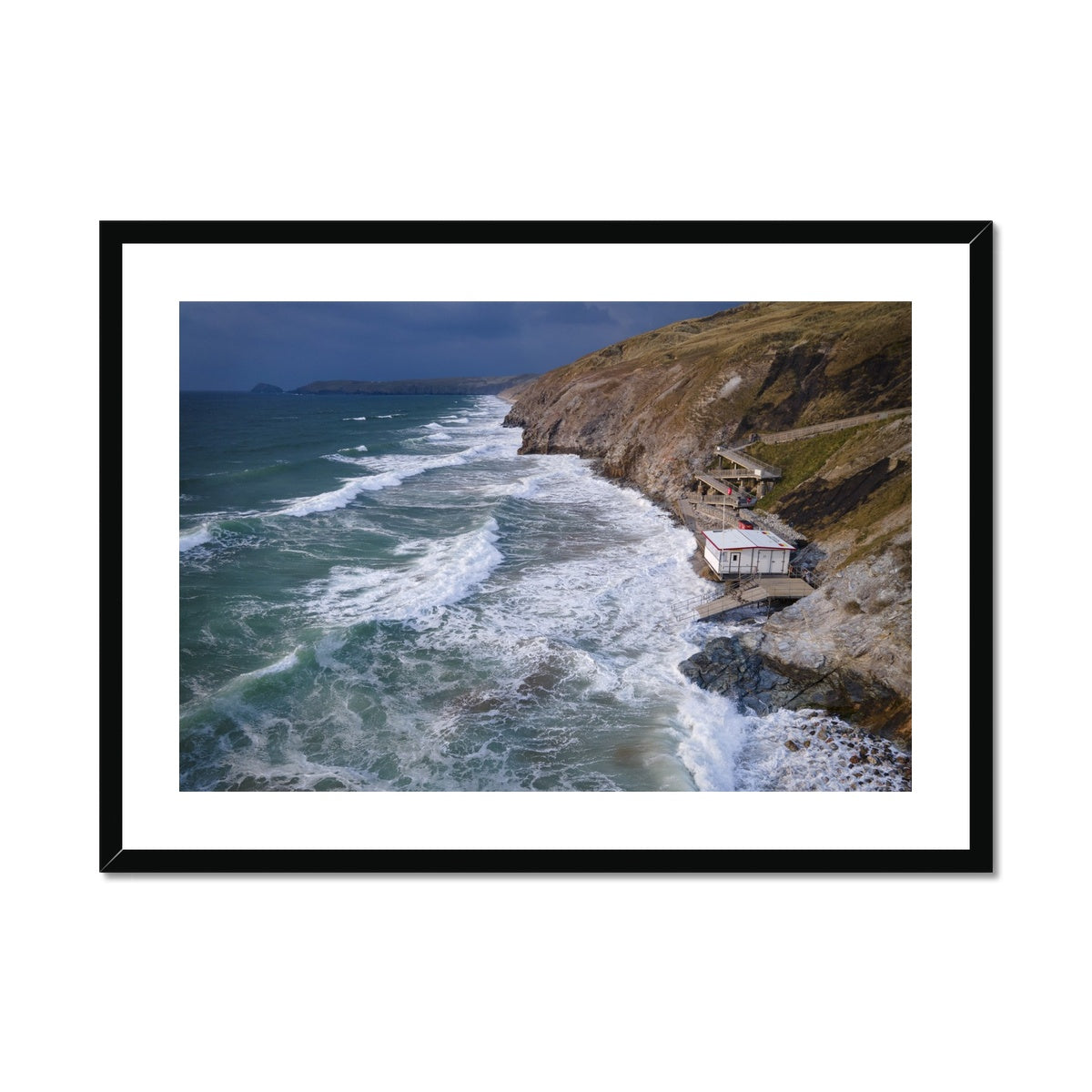 high tide at perran sands framed print