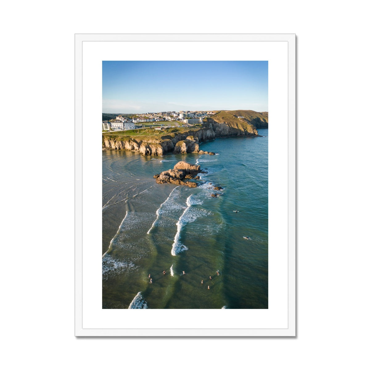 Morning Swimmers Perranporth ~ Framed & Mounted Print