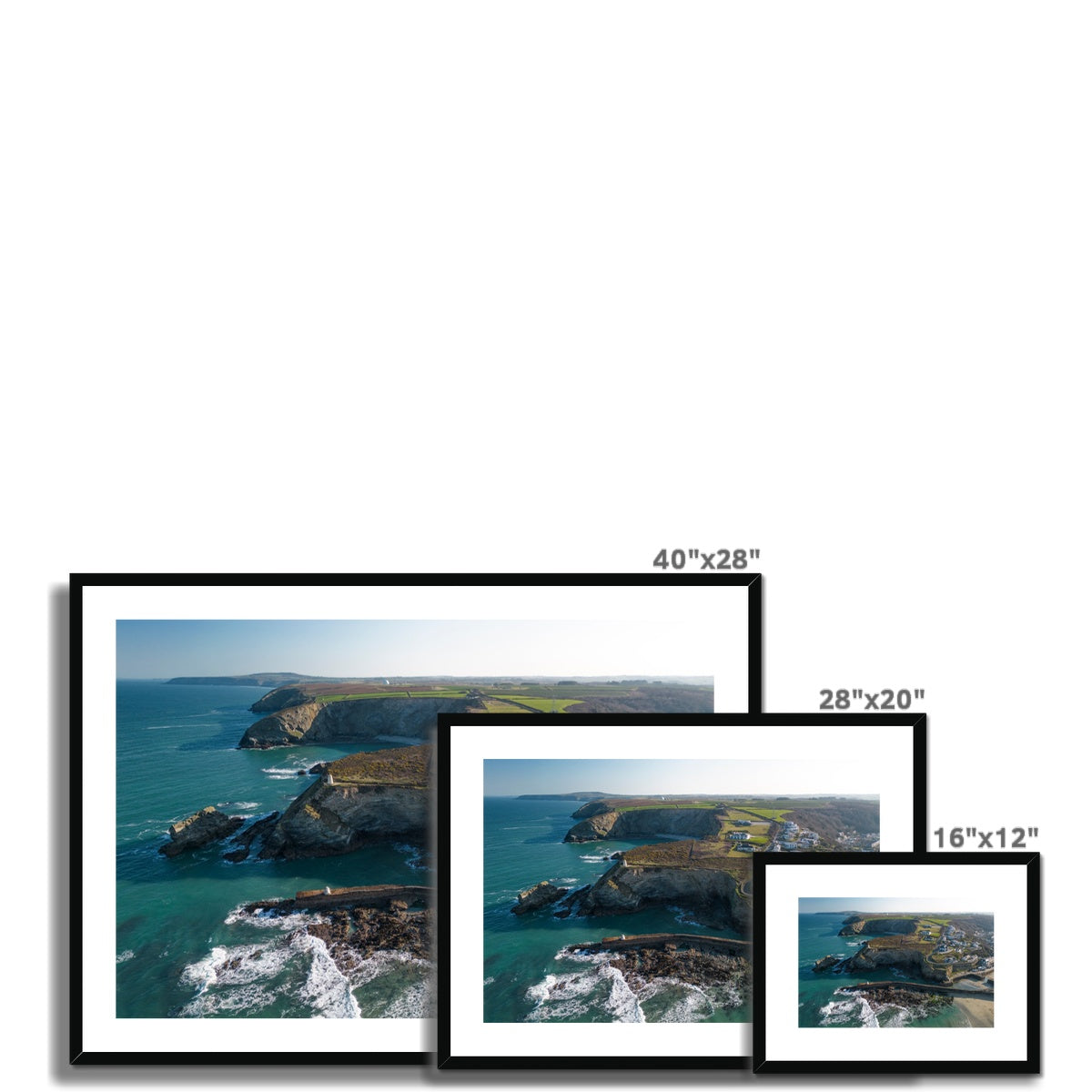 Portreath Harbour & Cliffs ~ Framed & Mounted Print