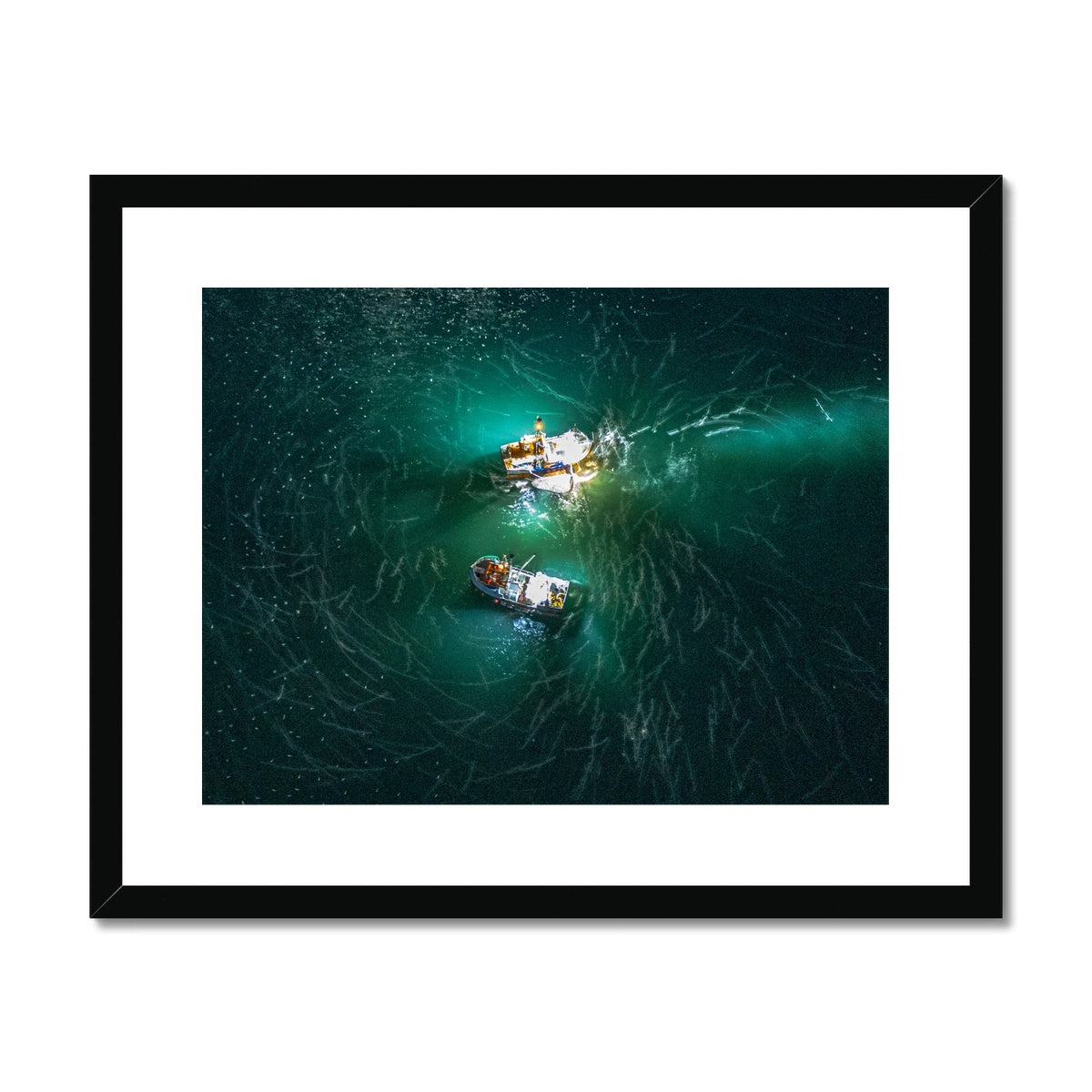 fishing boats by moonlight framed print