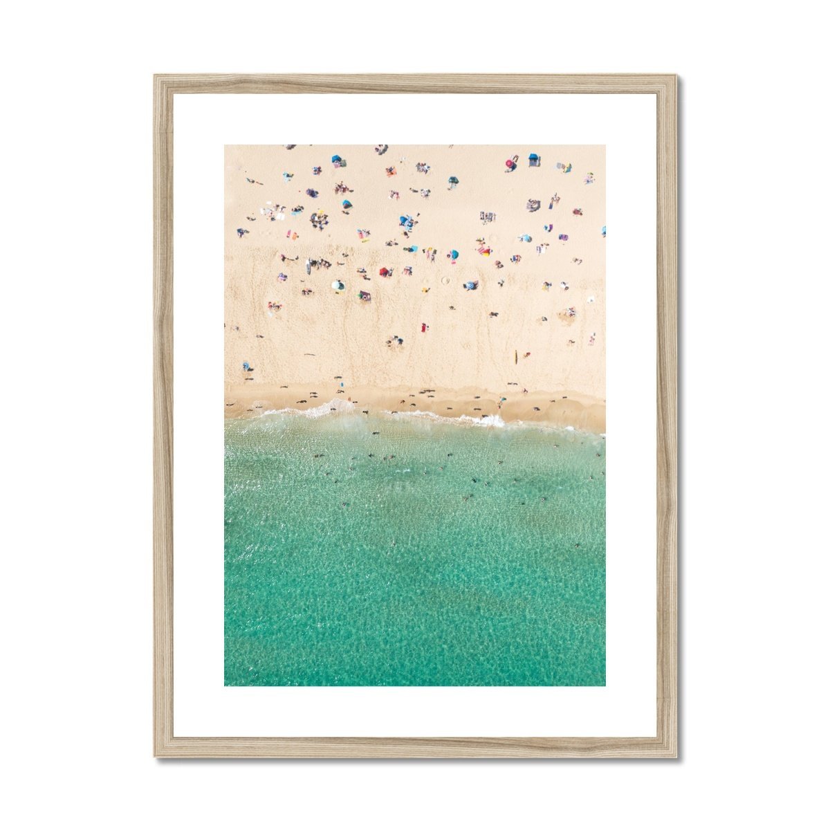 beachgoers at porthcurno wooden frame