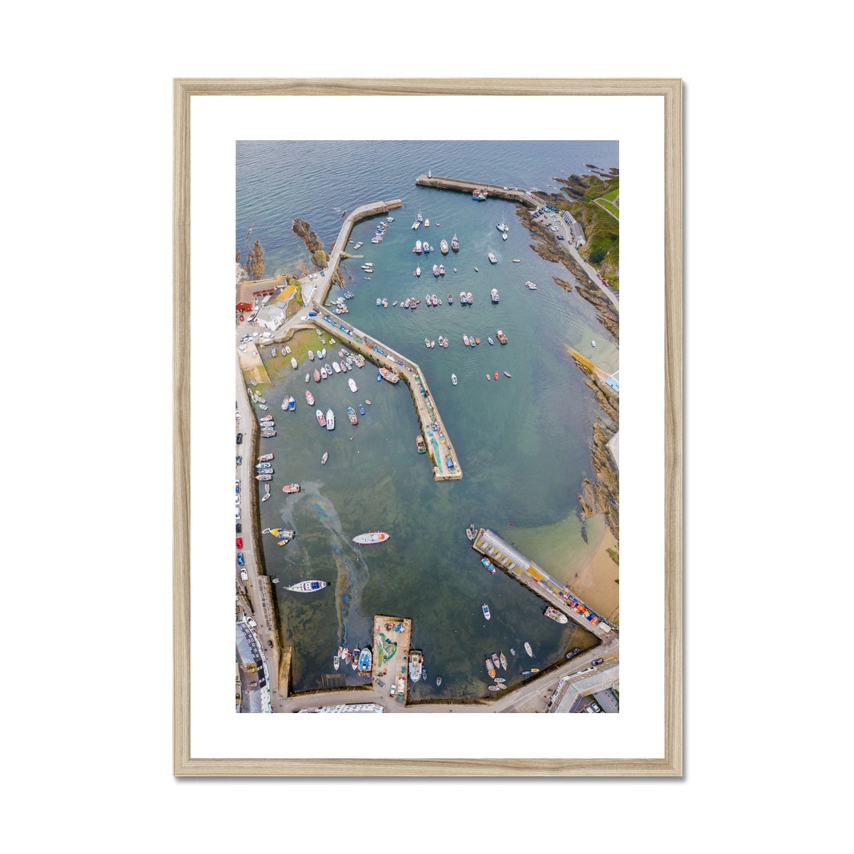 charlestown harbour from above wooden frame