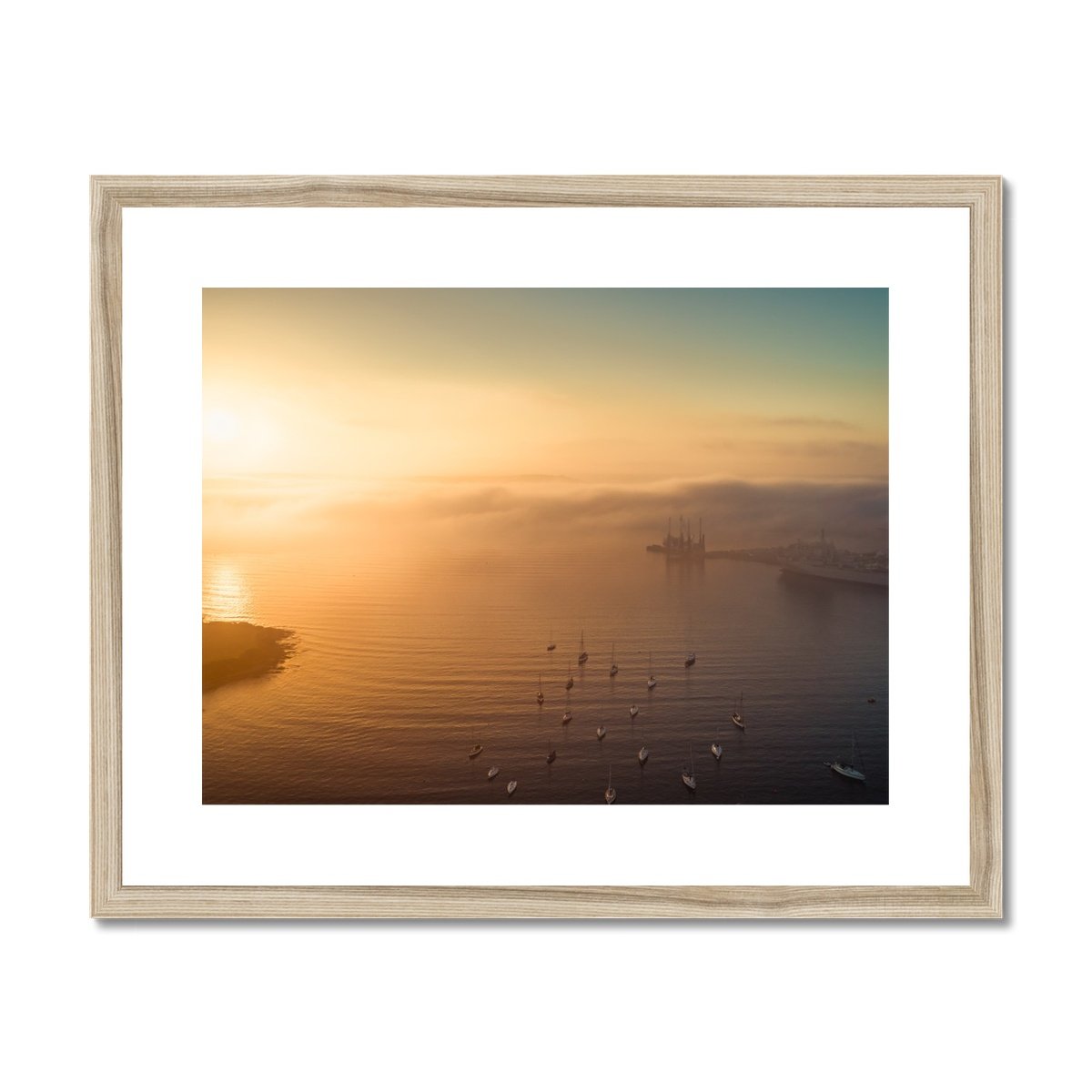 falmouth estuary morning mist wooden frame