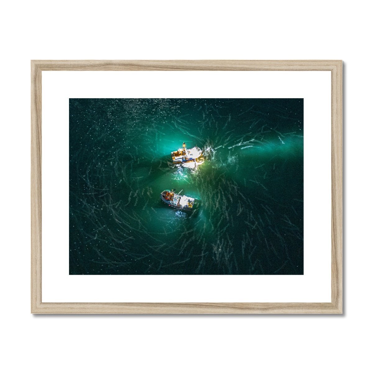 fishing boats by moonlight wooden frame